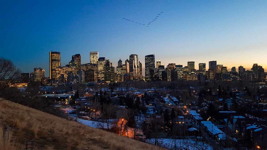 Sonnenuntergang Downtown Calgary in Kanada